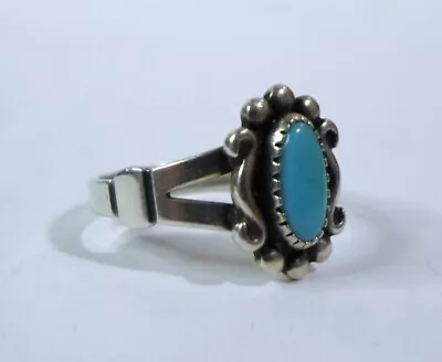 Vintage STERLING SILVER & TURQUOISE RING - BEADS And SCROLLS Design Size 4.5 • $25