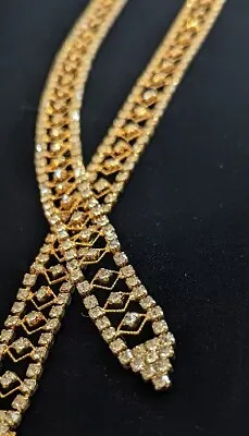 Vintage Exquisite Runway Statement Gold Tone Necklace With Rhinestones 19  • $39.98