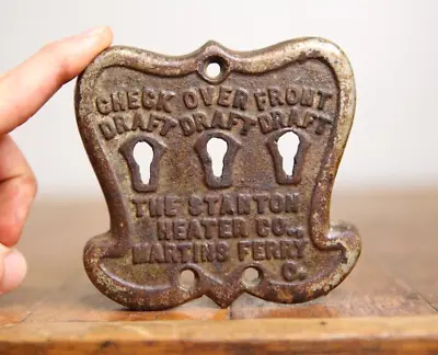 Vintage Stanton Heater Furnace Sign Cast Iron Plaque Part Antique Martins Ferry • $41.99