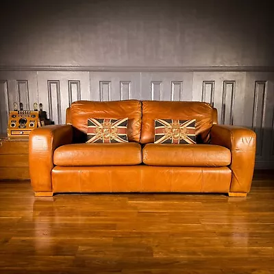 Leather 2 3 Seater Sofa Siren Halo Brown Vintage  Roll Chesterfield Howard • £0.99