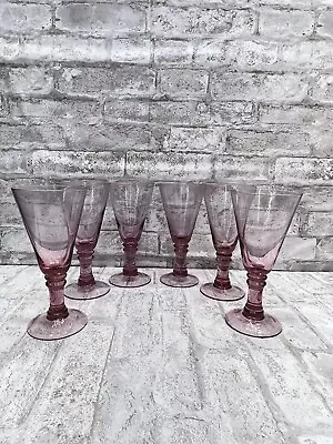 Set Of 6 Vintage Pink Bubble Glass Wine/Water Goblets • $39.99