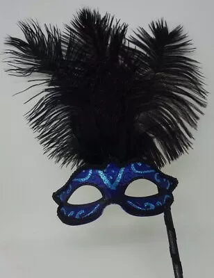 £22.95 • Buy Venetian Masquerade Ball Carnival Mask Hand Held Stick Turquoise Blue & Black
