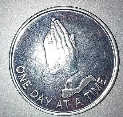 Praying Hands One Day At A Time Medallion Coin AA Chip Aluminium Serenity Prayer • $3.99