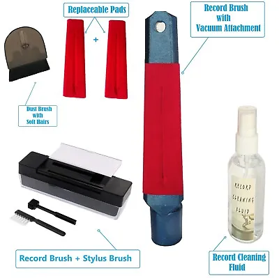 Record Cleaner Kit - Brush Vinyl Cleaning FluidVacuum Wand And Replaceable Pads • $35.87