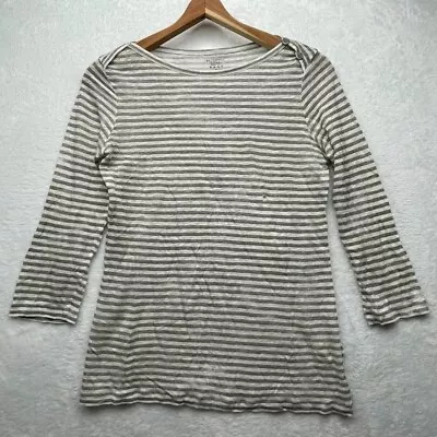 Majestic Paris Top Women's 2 Boat Neck Gray Stripe Linen 3/4 Sleeve *Damage* • $12