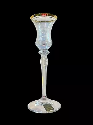 MIKASA Jamestown Crystal Candlestick Gold Trim Single Candle Holder Austria • $18