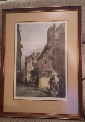 RARE PAUL GEISSLER Signed Color Etching Nurnberg Orig Radierung 25x19  Framed  • $79