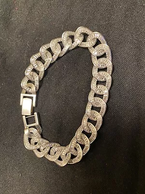 Real Solid 925 Sterling Silver Mens Curb Cuban Bracelet With Diamonds • $100