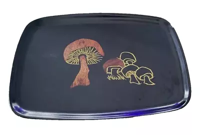 Vintage Couroc Of Monterey CA MCM Mushrooms Black Serving Tray Wood Resin Bar • $18