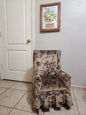 1990s Vintage Floral Wooden Upholstered Doll Rocking Chair (Mexican Handmade) • $120