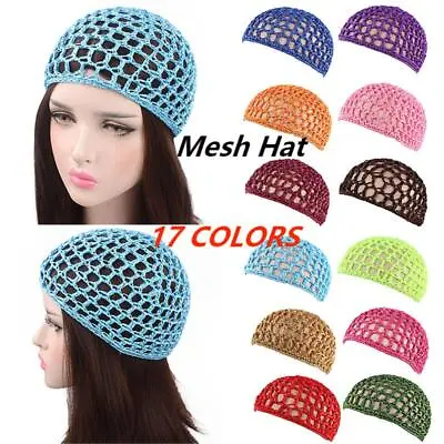 Womens Mesh Hair Net Crochet Cap Solid Color Snood Sleeping Night Cover Turban • £2.39