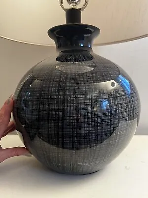 Modern Haeger Black & Grey Striped Ceramic Table Lamp W/Original Shade Xlnt!!! • $299.99