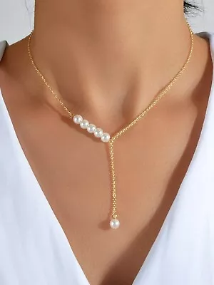 Luxurious Jewellery Pearl Gold Silver Chain Y Shape Pendant Necklace Accessories • $1.99