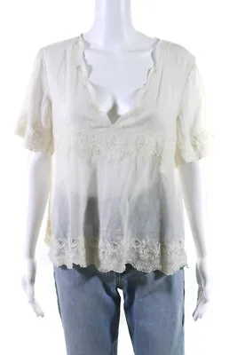 Mes DeMoiselles Paris Women's Short Sleeves Embroidered Blouse Ivory Size 40 • $42.69