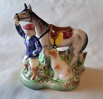 Vintage Ceramic Girl & Dog On Horse Stand Salt & Pepper Shakers • $48