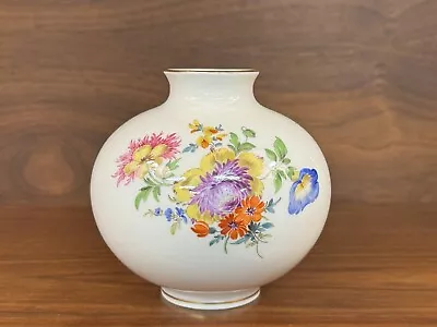 Vintage Meissen Hand Painted Floral Decorated 4.25” Round Vase  • $125