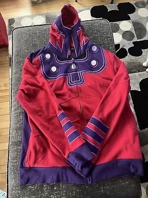 L Marvel Comics X-Men Magneto  Hoodie Zip Up Sweatshirt Costume Red Purple Mens • $5.20