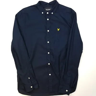 Lyle & Scott Mens Oxford Shirt MEDIUM Slim Fit Dark Blue Solid PRISTINE • £15.99