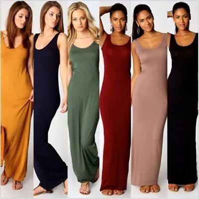 $24.49 • Buy Women Summer Long Maxi Sleeveless Slip Dress Holiday Casual Beach Vest Dress
