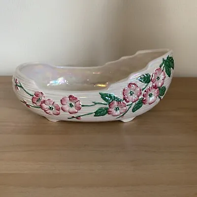 £10 • Buy Maling Lustre Ware  Boat Shaped Fruit Bowl Deep Pink Floral Apple Blossom