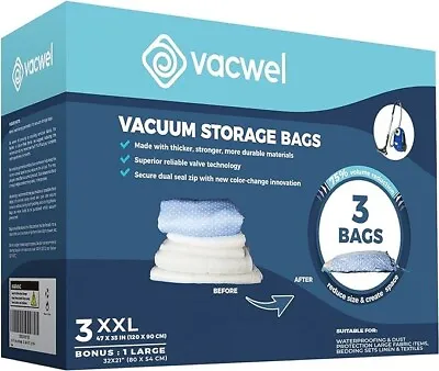 Vacwel 3-Pack XXLVacuum Storage BagsSpace Saver Bags For Clothes Storage – XL • $19.99