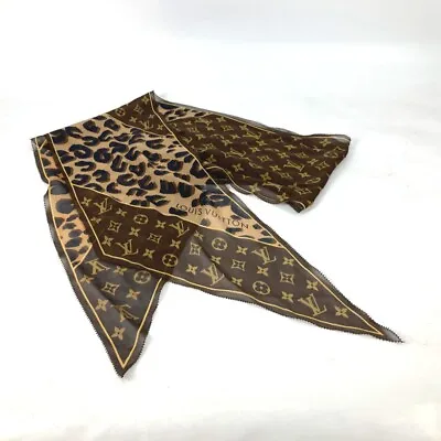 LOUIS VUITTON Monogram Leopard Print Stole/Shawl Scarf Silk Brown/Black • £224.98