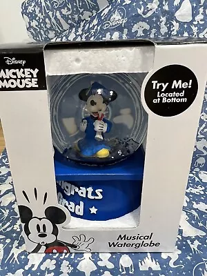 DISNEY MICKEY MOUSE Musical Wind Me Up Water Globe  Congrats Grad  NEW! • $19.99