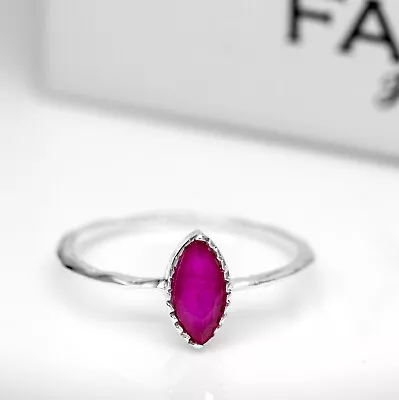 Dainty Sterling Silver Lab Created Ruby Ring Ladies Marquise Gemstone Jewellery • $16.15