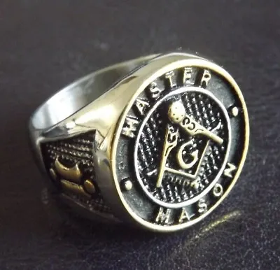 $11.95 • Buy Stainless Steel Master Mason Ring - 2 Tone Freemason Masonic Round Face Ring