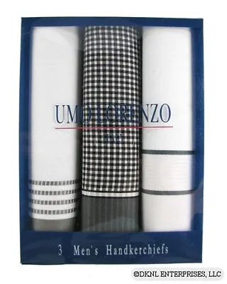 UMO LORENZO 3 PK White Gray Mens Cotton Handkerchiefs Boxed Set NIB • $10.99