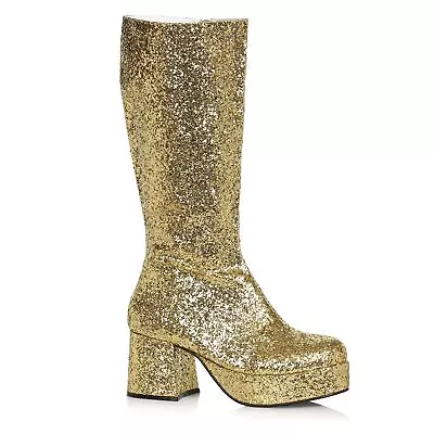 Gold Glitter 60s 70s Disco Dancer Pimp Mens Platform David Bowie Costume Boots • $79.95