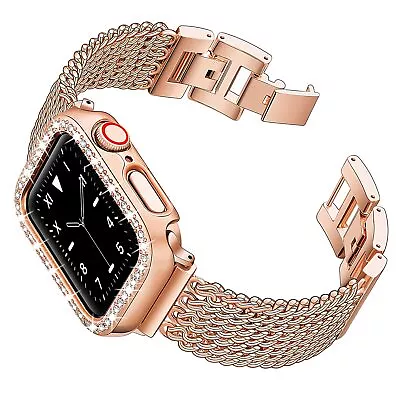 $21.91 • Buy Case+Dress Bracelet Metal Belt Watchband Band For Apple Watch 45 41 42 44 38 40