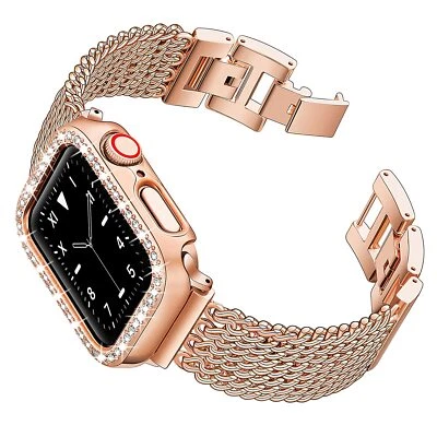 $21.91 • Buy Case+Dress Bracelet Metal Belt Watchband Band For Apple Watch 45 41 42 44 38 40