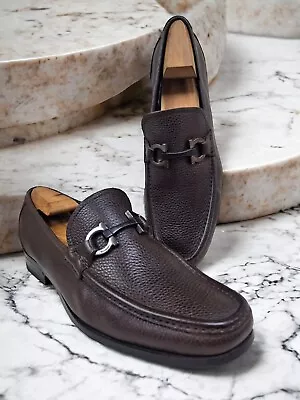 Salvatore Ferragamo Men Shoes Brown Leather Logo Buckle Loafers Size 9 Ee Us • $275