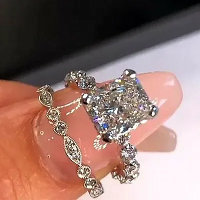 $2.77 • Buy 925 Silver Women 2Pcs Wedding Ring Gorgeous Cubic Zircon Jewelry Sz 6-10