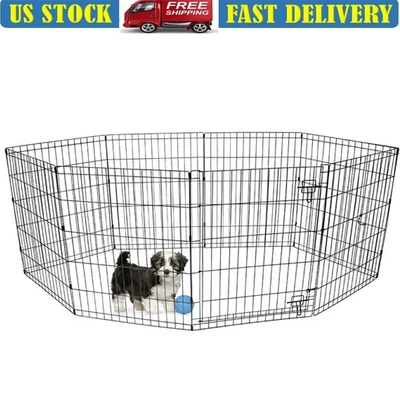 $38.97 • Buy 8 Panels Pet Exercise Play Pen Puppy Dog PlaypenS Enclosure Indoor Outdoor 24  H