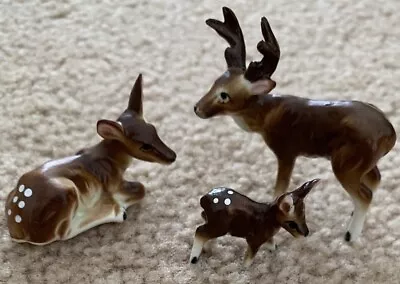 Vintage Set Of 3 Miniature Bone China Deer Family Figurine Buck Doe Fawn • $20.99