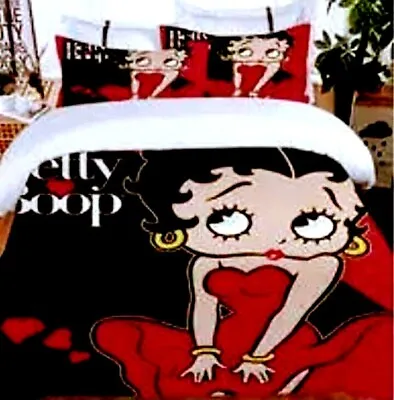 5pc Betty Boop Black Red White Full Queen Soft Microfiber Duvet Comforter Set • $162.95