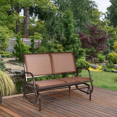 Outdoor Swing Glider Chair Cozy Patio Bench Steel Rocking Garden Loveseat Brown • £76.95