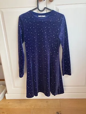 Marks And Spencer Blue/Silver Velour Dress Age 11-12 Years Excellent... • £3
