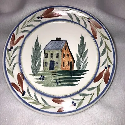 Bruce Stebner Hand Painted Glazed Stoneware Plate Cottage House Signed Vtg 1995 • $29.99