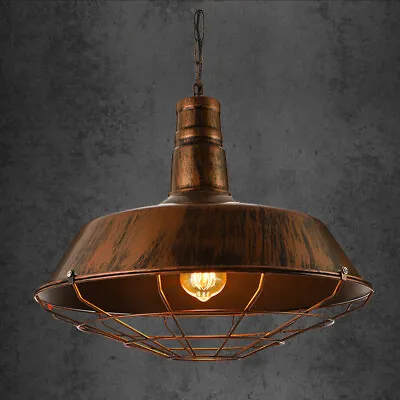 Ceiling Lighting Industrial Rust Pendant Light Retro Cage Shade Hanging Lamp • $39.99