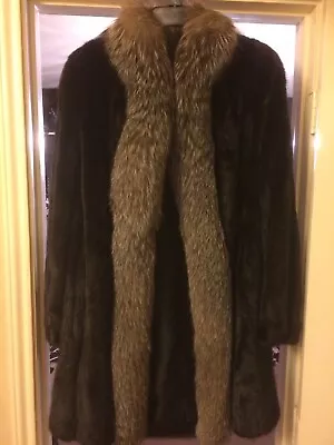 Genuine Mink Coat With Fox Collar Size 12 Mid-Length • $350