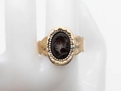 Antique Victorian 1870s Black Onyx SOLDIER INTAGLIO 14k Yellow Gold Mens Ring • $350