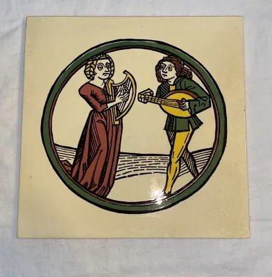 Antique 6” Hand Painted Tile - Medieval Woodblock Prints Western Germany • £19.28