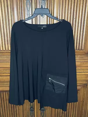 Liv By Habitat Women Top Large Black Edgy Modern Zipped Pocket Everyday Comfy • $34.97