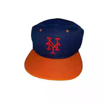 Vintage MLB New York Mets Wool Blue With Orange Bill Snapback OSFA Hat • $24