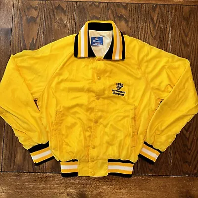 Vintage Pittsburgh Penguins Yellow Satin Jacket Men's Medium Champion USA Made • $94.95