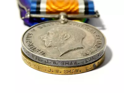 PAIR - WWI 22740 Pte. J.W. SHAW Lancashire Fusiliers Medals #AK114 • £75