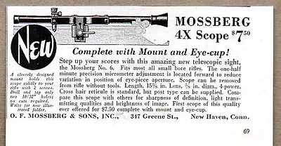 1935 Print Ad Mossberg No. 6 Rifle Scopes 4X New HavenCT • $8.67